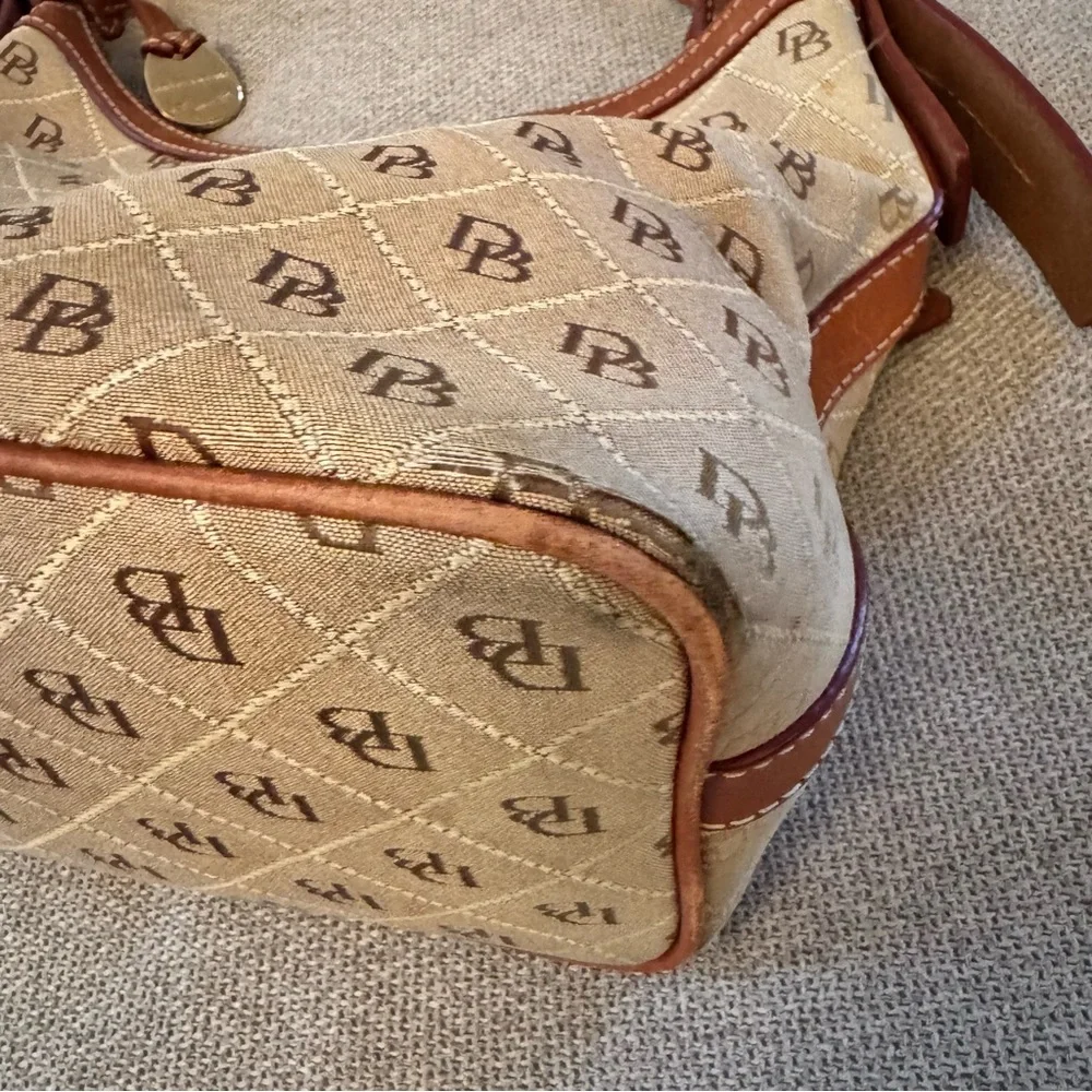 Vintage Dooney & Bourke Canvas & Leather Hobo Shoulder Bag Equestrian Style